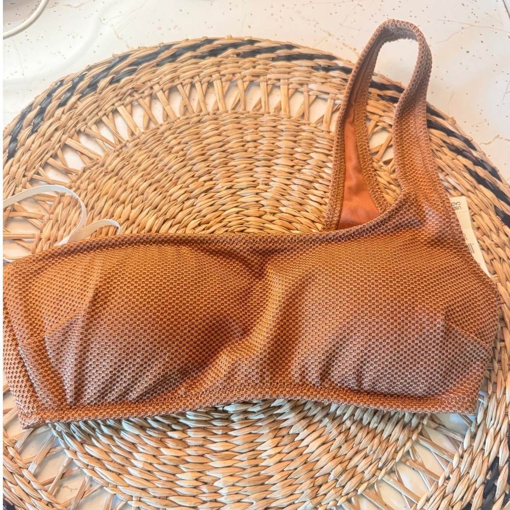 Aerie Real Good One Shoulder Bikini Top Copper Brown Textured Waffle Knit XS